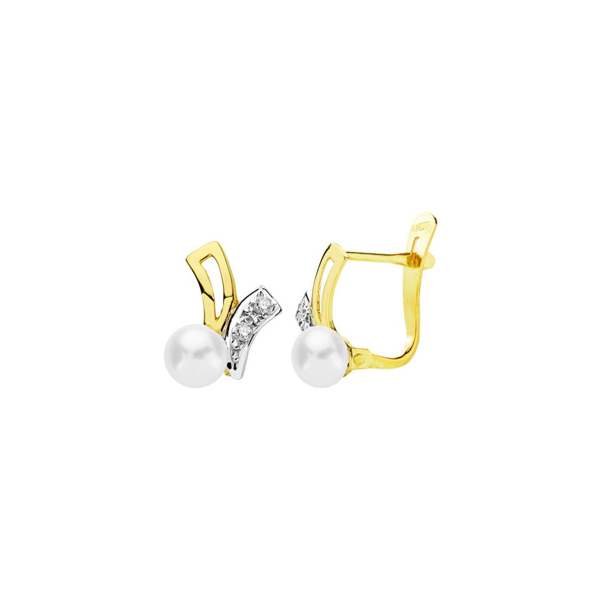 18K PENDIENTES BICOLOR PERLA 11X8 MM CIERRE CATALAN