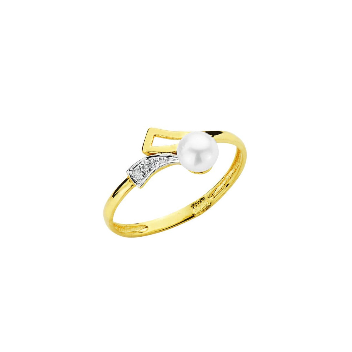 18K SORTIJA ORO BICOLOR MOTIVO CALADO CON PERLA DE 4 MM Y CIRCONITAS. ANCHO: 7,5 MM