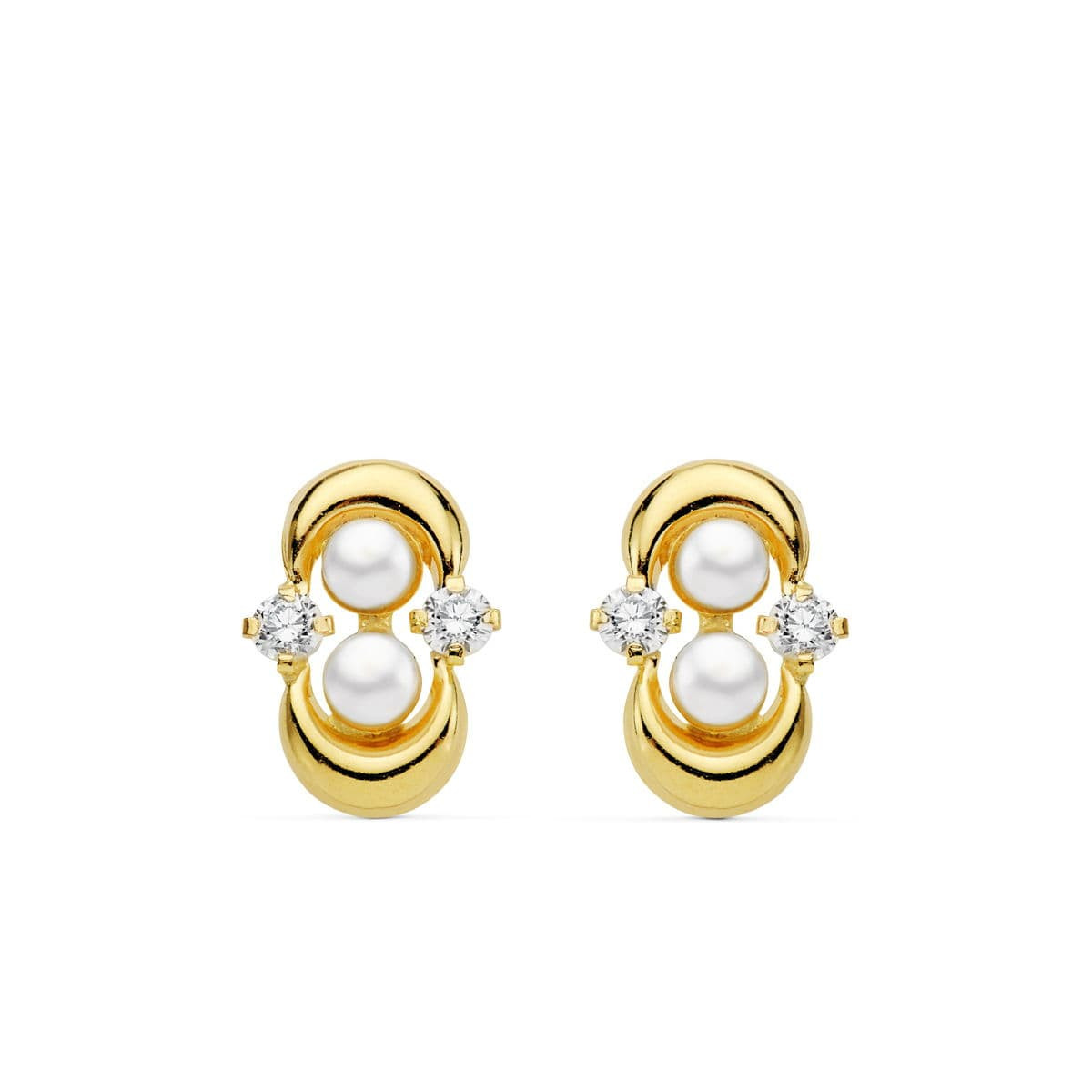 18K PENDIENTES ORO AMARILLO COMUNION PERLA Y CIRCONITA CIERRE CATALAN