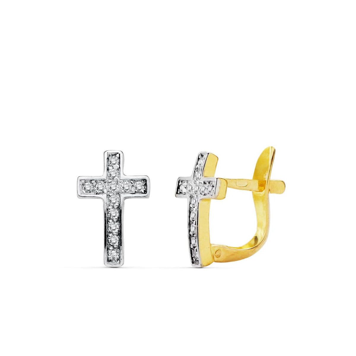 18K PENDIENTES BICOLOR CIRCONITA 12X8 MM CIERRE CATALAN