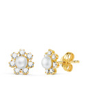 18K PENDIENTES ORO AMARILLO CON CIRCONITAS Y PERLA DE 4 MM. MEDIDA: 9X9 MM. CIERRE PRESION 18K PENDIENTES ORO AMARILLO CON CIRCONITAS Y PERLA DE 4 MM. MEDIDA: 9X9 MM. CIERRE PRESION