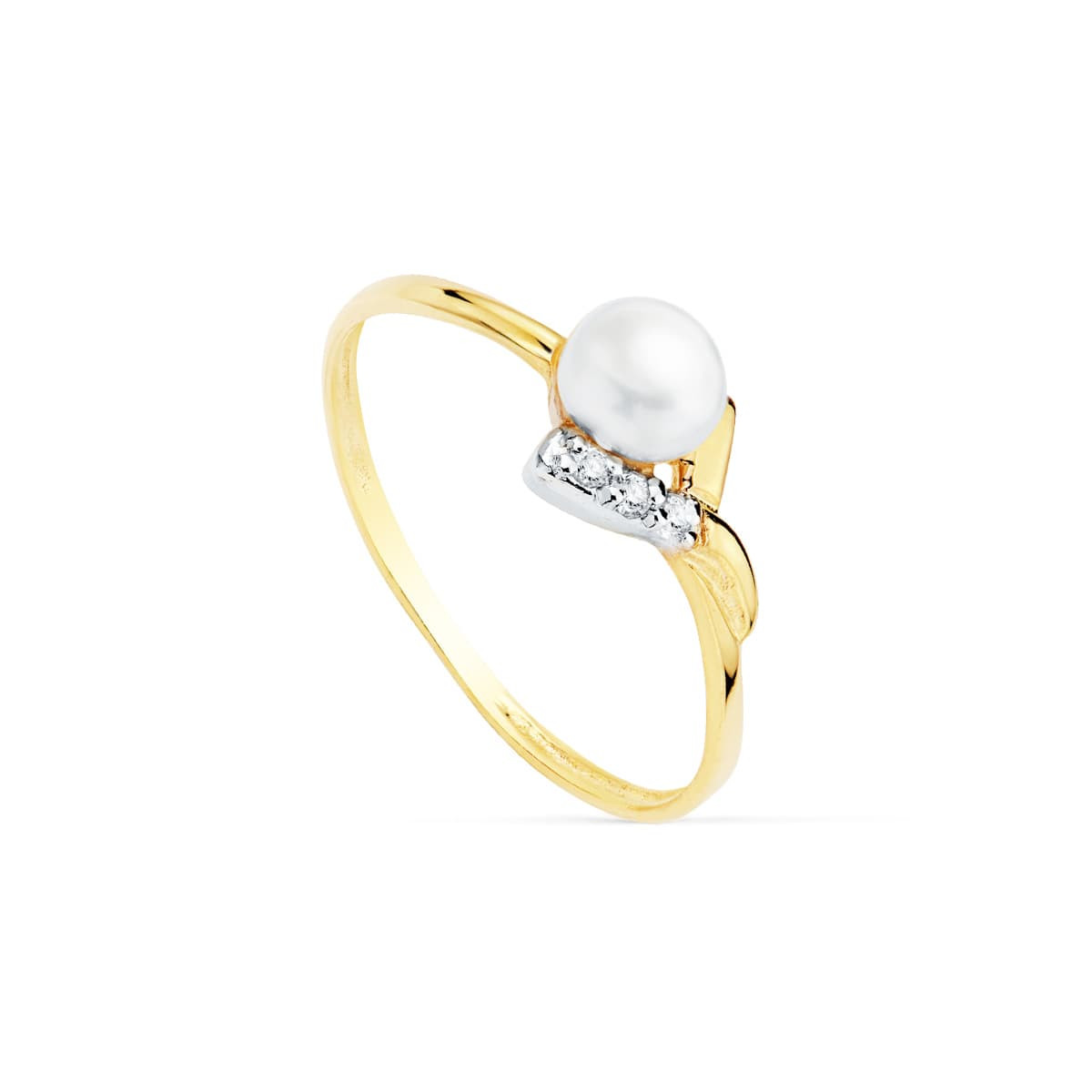 18K SORTIJA ORO BICOLOR CON PERLA 4,5 MM Y CIRCONITAS. ANCHO: 7 MM