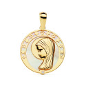 18K MEDALLA ORO AMARILLO VIRGEN NIÑA NACAR CIRCONITA 17 MM
