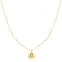 18K GARGANTILLA ORO AMARILLO VIRGEN NIÑA 8 MM PERLAS 3.5 MM CADENA FORZADA 40CM