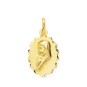 18K MEDALLA ORO AMARILLO VIRGEN NIÑA OVAL CON ARCOS TALLADOS. 16X12 MM