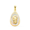 18K MEDALLA ORO AMARILLO GOTA CON NACAR BLANCO Y VIRGEN NIÑA 21 X 14 MM 18K MEDALLA ORO AMARILLO GOTA CON NACAR BLANCO Y VIRGEN NIÑA 21 X 14 MM