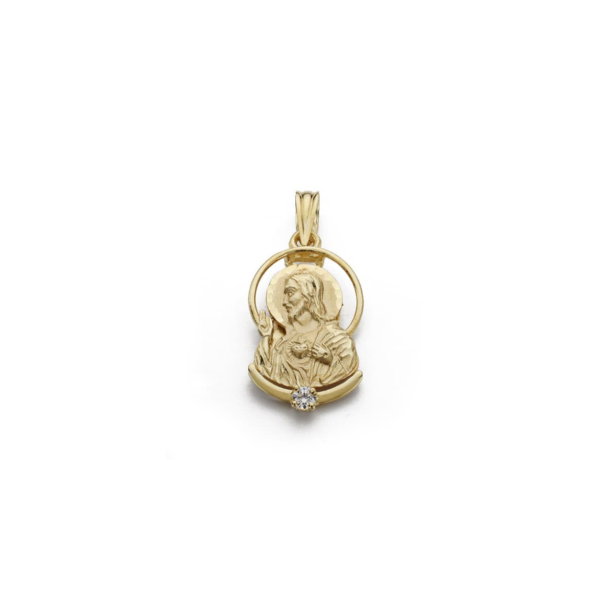 18K COLGANTE ORO AMARILLO CRISTO SAGRADO CORAZON DE JESUS SILUETA 21X11 MM