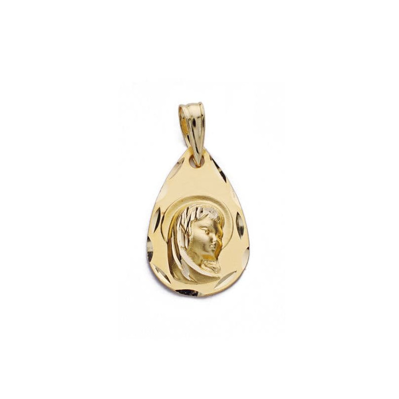18K MEDALLA ORO AMARILLO VIRGEN NIÑA GOTA 19x12 MM