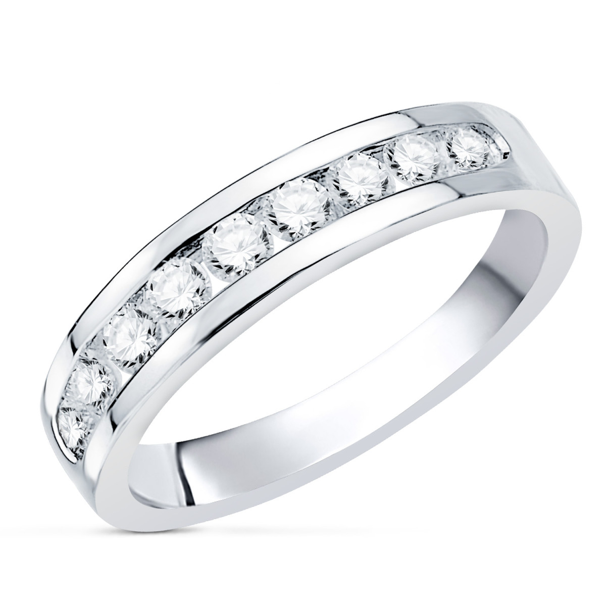 18K ALIANZA O ANILLO ORO BLANCO 9 DIAMANTES DE LABORATORIO 0,50 QTS. PUREZA VS2 COLOR G TALLA BRILLANTE