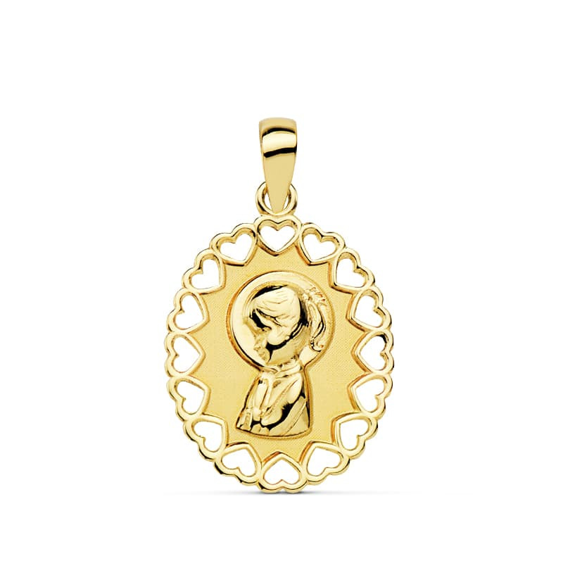 18K MEDALLA ORO AMARILLO VIRGEN NIÑA OVAL CALADO 15X12 MM