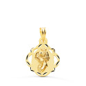 18K MEDALLA ORO AMARILLO VIRGEN NIÑA PANDERETA CALADA 19X16 MM