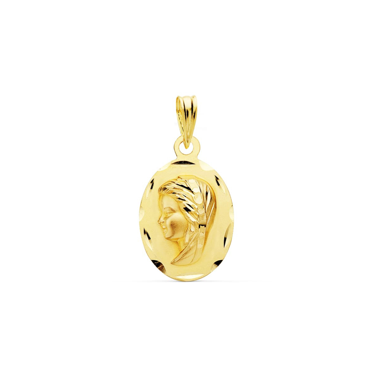 18K MEDALLA ORO AMARILLO VIRGEN NIÑA OVAL LISA MATIZADA. MEDIDA: 23 X 15 MM