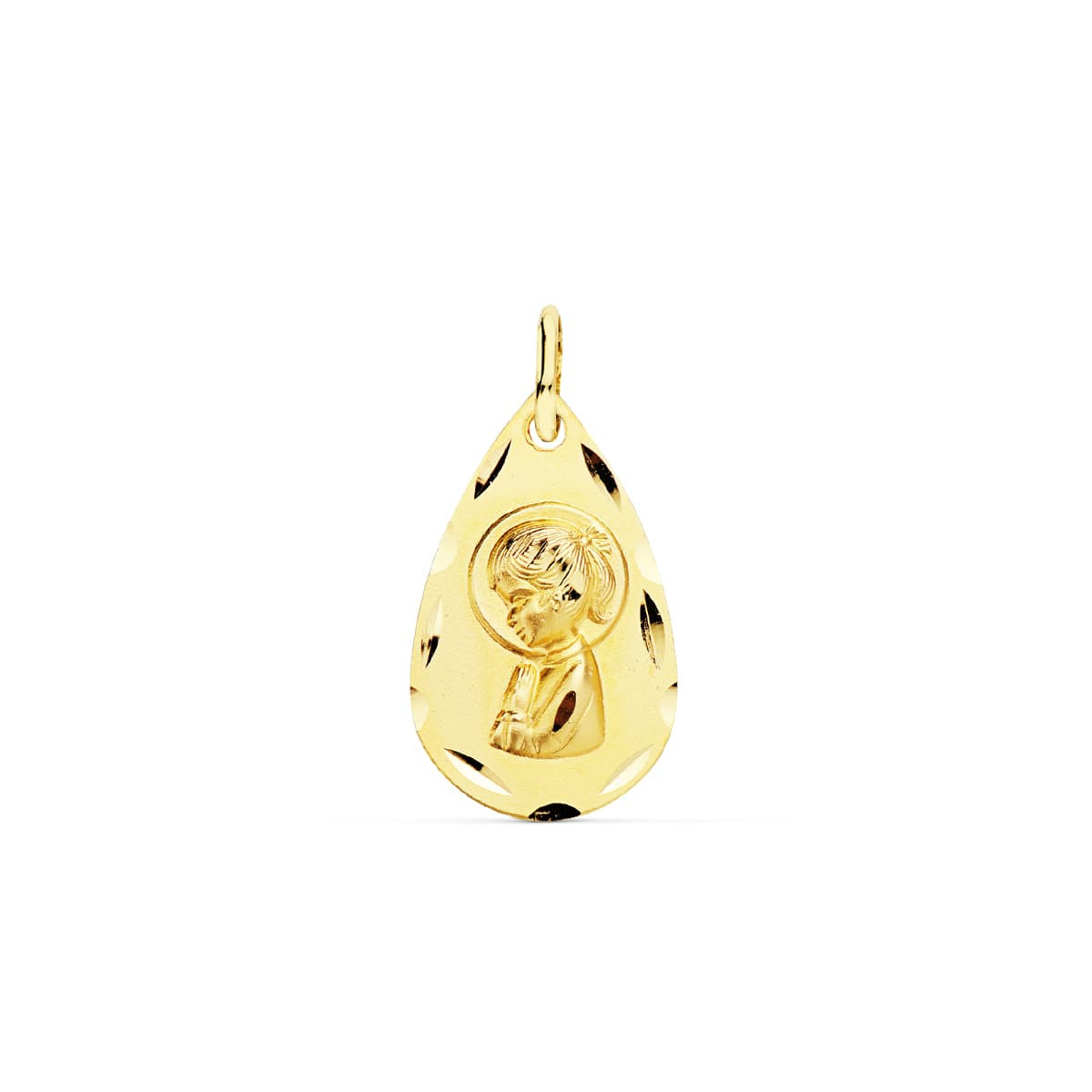 18K MEDALLA ORO AMARILLO VIRGEN NIÑA LAGRIMA 19X11 MM