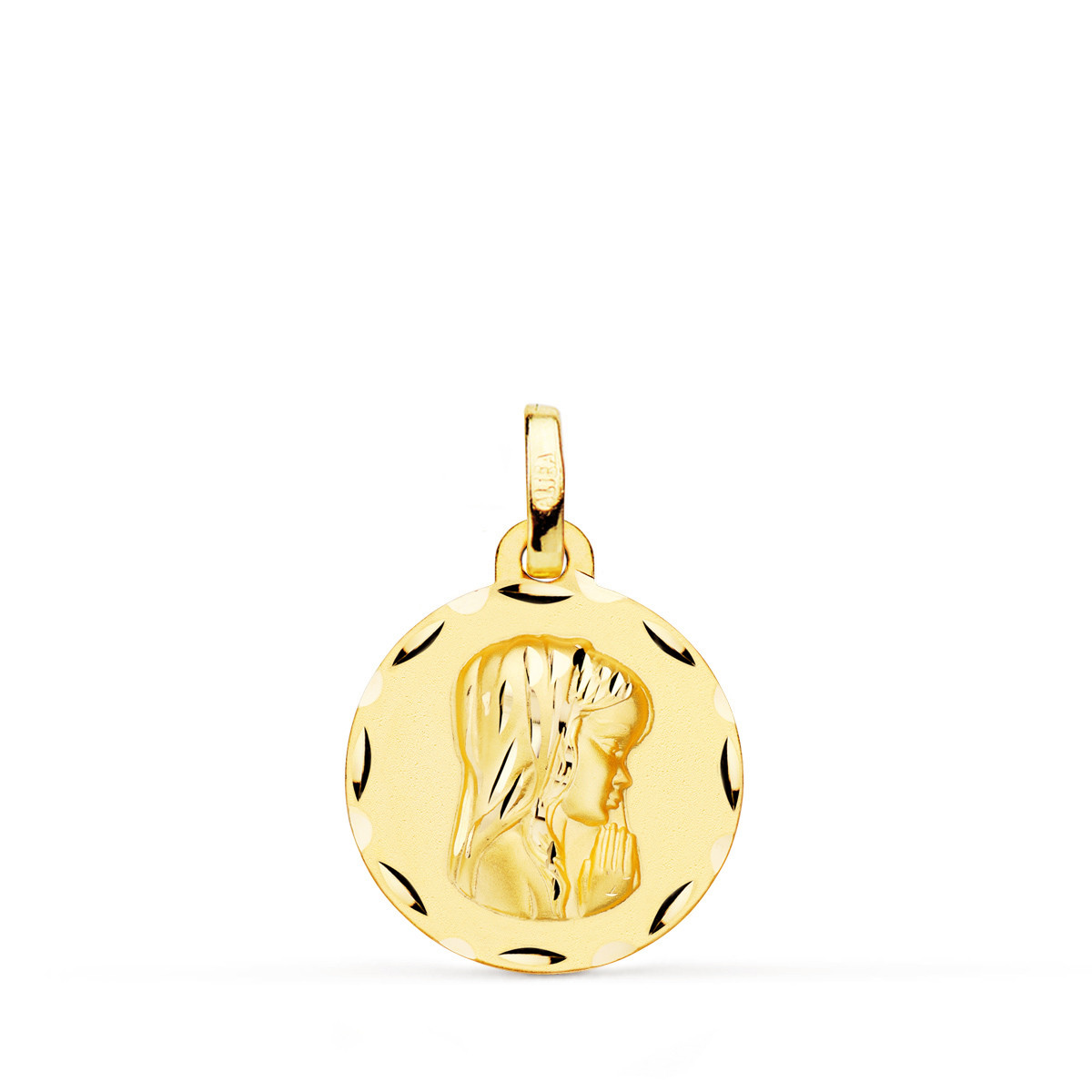 18K MEDALLA ORO AMARILLO VIRGEN NIÑA MATIZADA TALLADA 16 MM