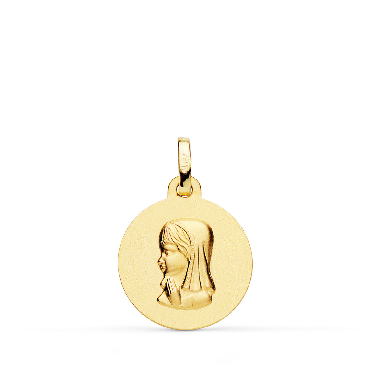 18K MEDALLA ORO AMARILLO VIRGEN NIÑA LISA 16 MM