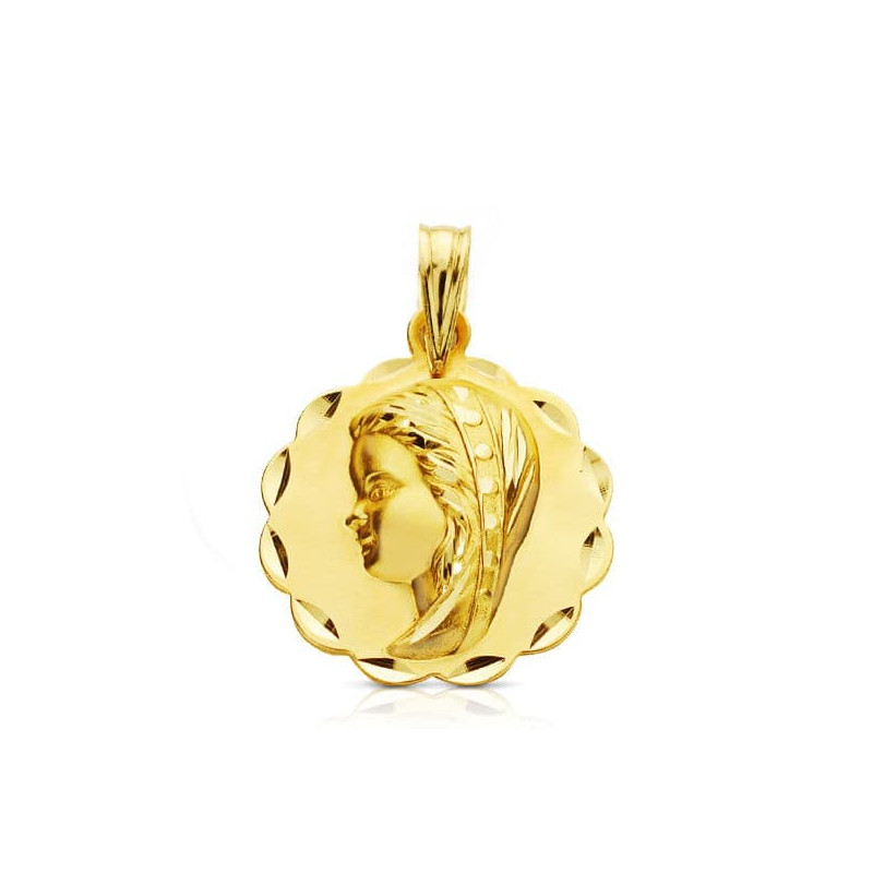 18K MEDALLA ORO AMARILLO VIRGEN NIÑA TALLADA 16 MM