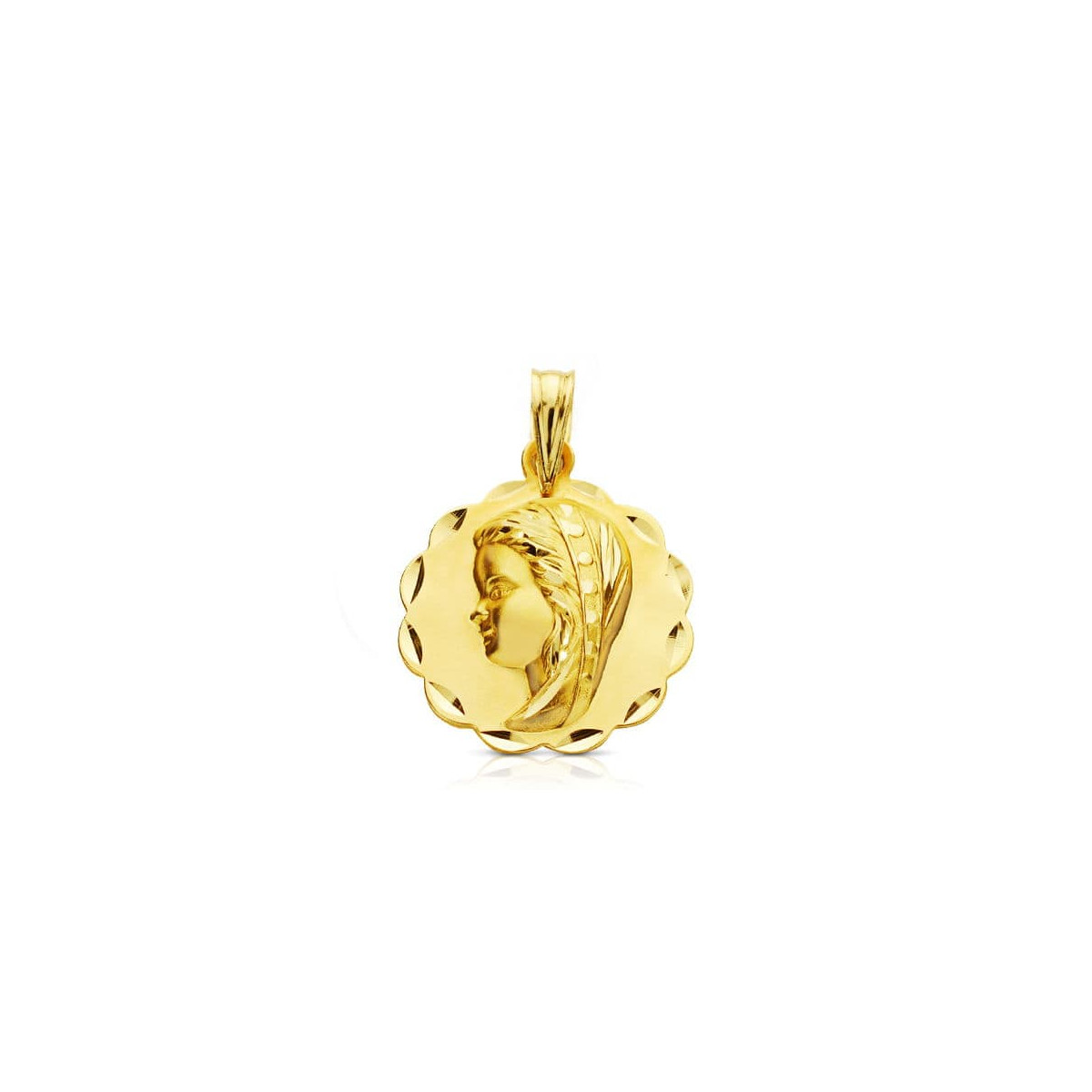 18K MEDALLA ORO AMARILLO VIRGEN NIÑA TALLADA 16 MM
