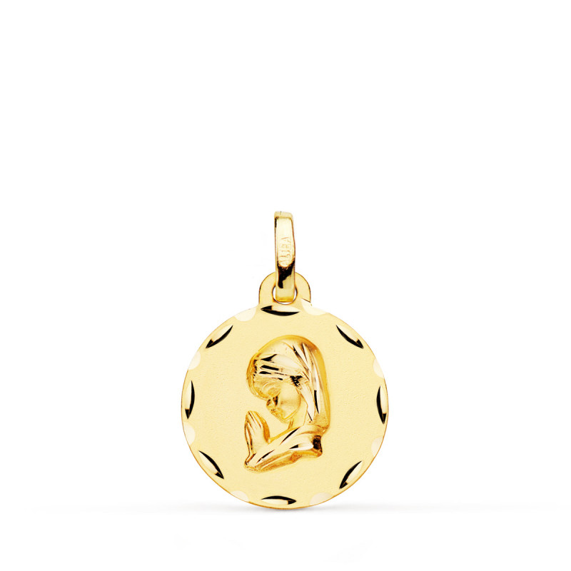 18K MEDALLA ORO AMARILLO VIRGEN NIÑA TALLADA 16 MM