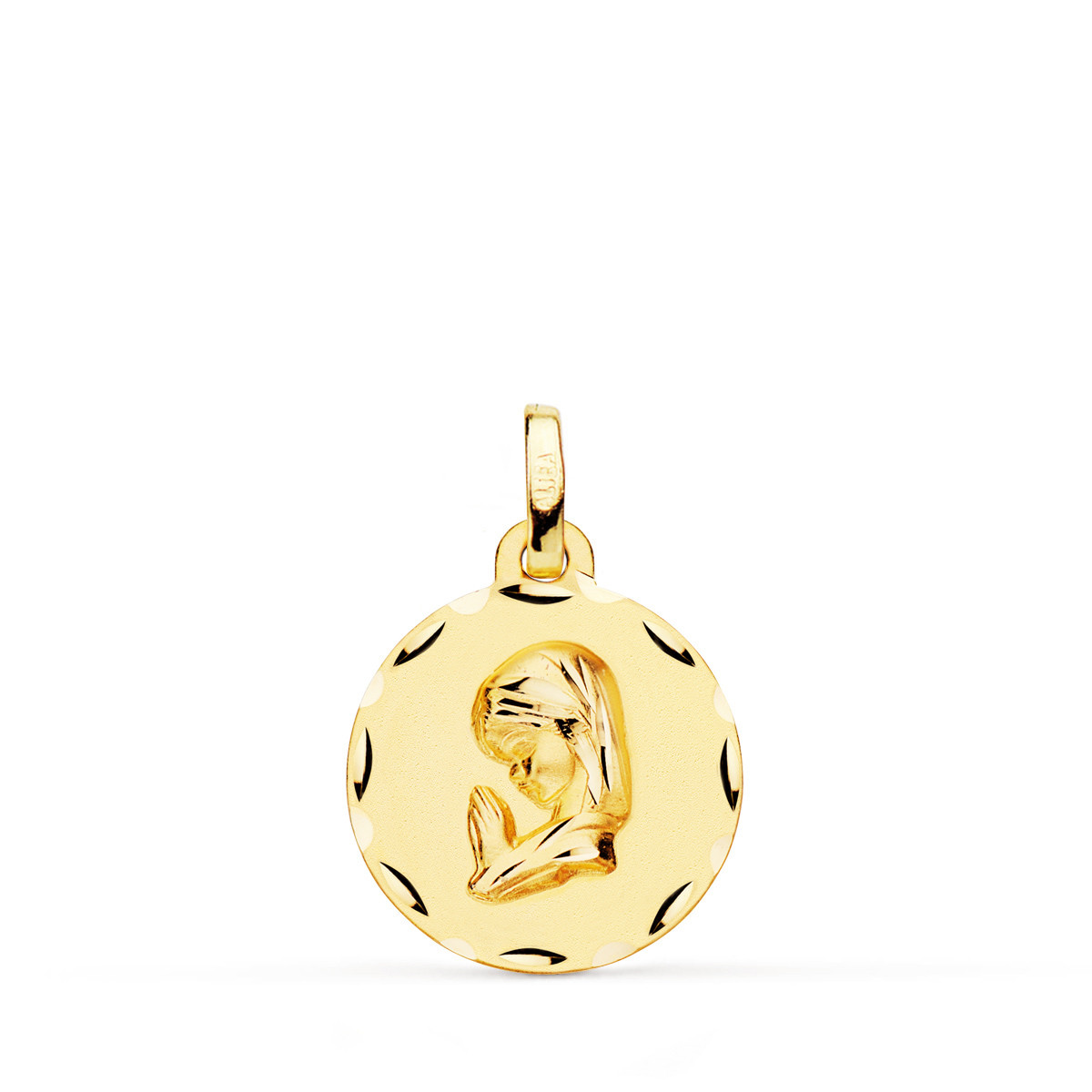 18K MEDALLA ORO AMARILLO VIRGEN NIÑA TALLADA 16 MM