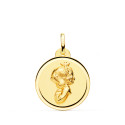 18K MEDALLA ORO AMARILLO VIRGEN NIÑA REZANDO BISEL 20 MM