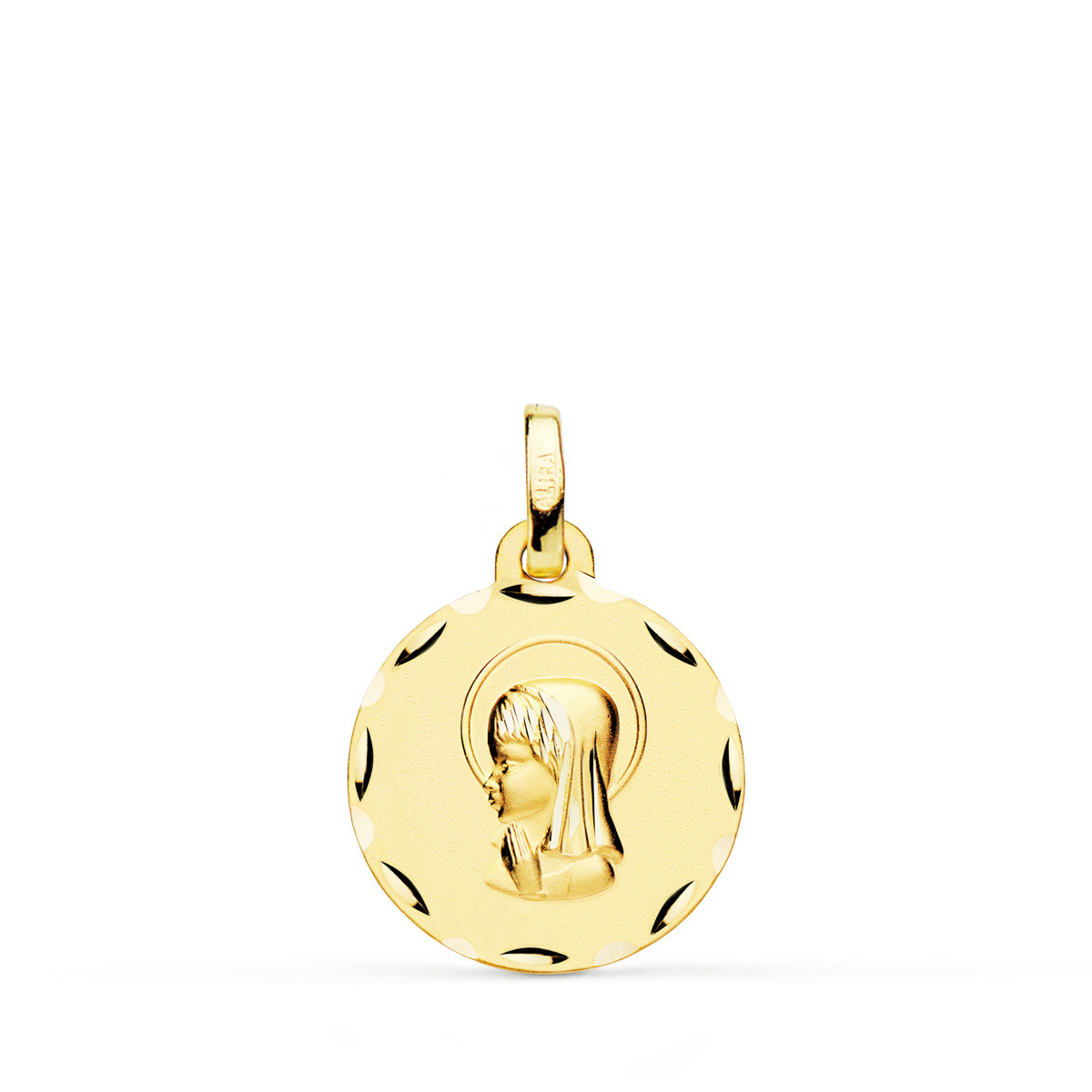18K MEDALLA ORO AMARILLO VIRGEN NIÑA TALLADA 16 MM