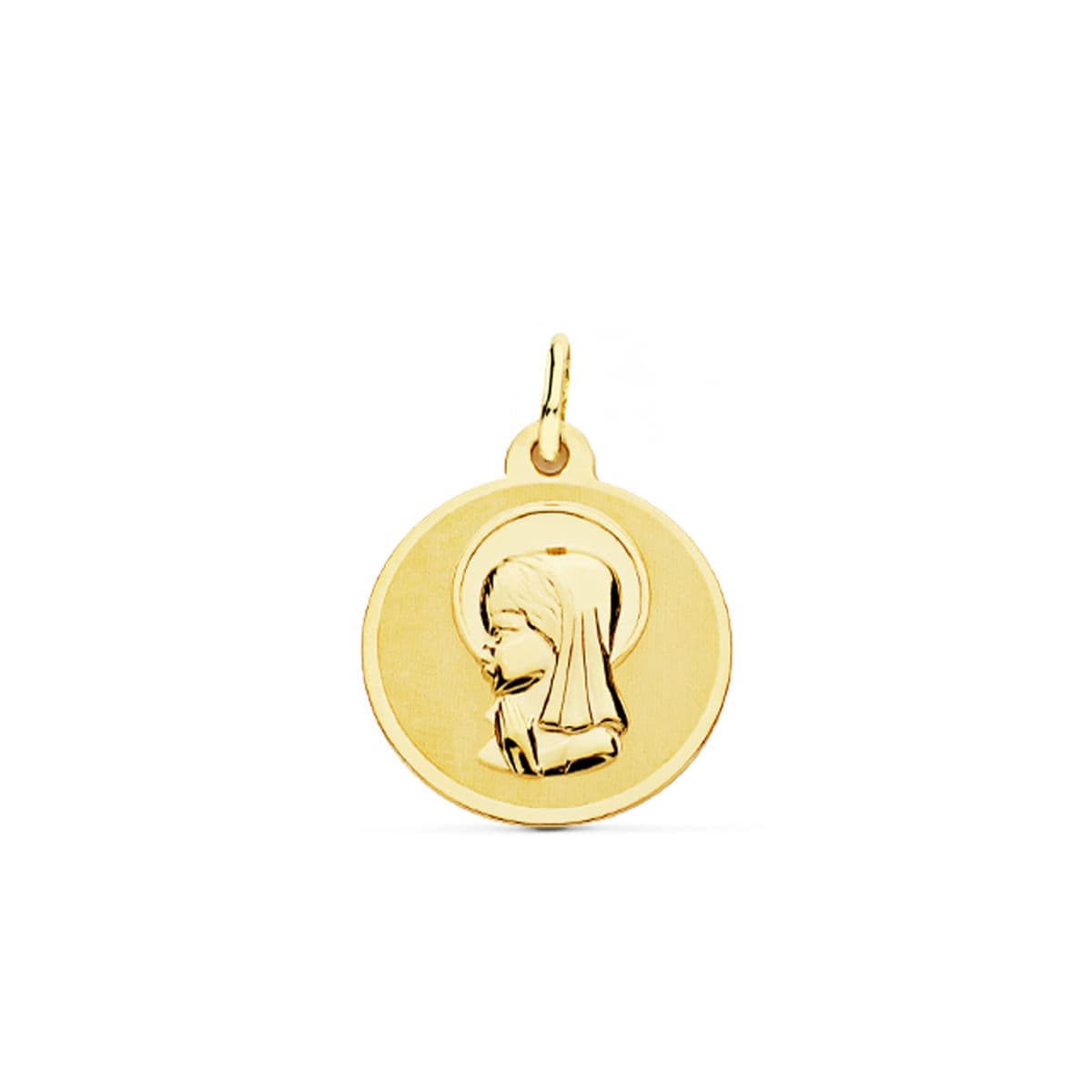 18K MEDALLA ORO AMARILLO VIRGEN NIÑA BRILLO 18 MM