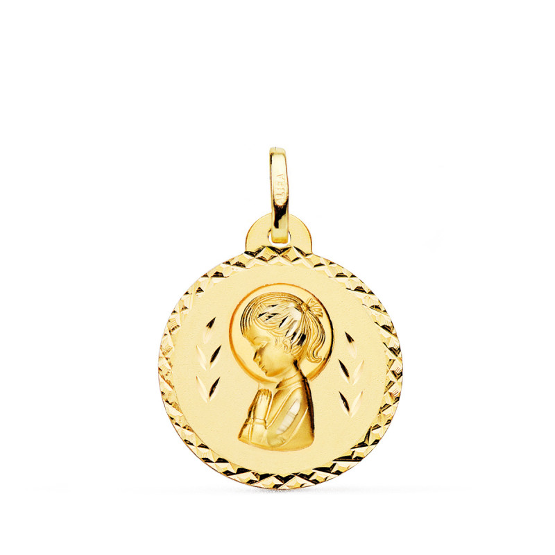 18K MEDALLA ORO AMARILLO VIRGEN NIÑA TALLA CRUZADA 20 MM