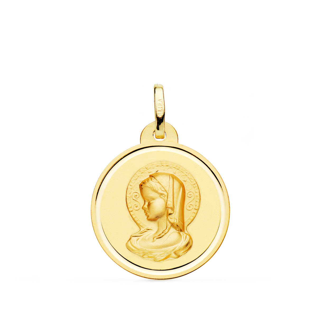 18K MEDALLA ORO AMARILLO VIRGEN MARIA ( VIRGO VIRGINIUM ) BISEL 20 MM