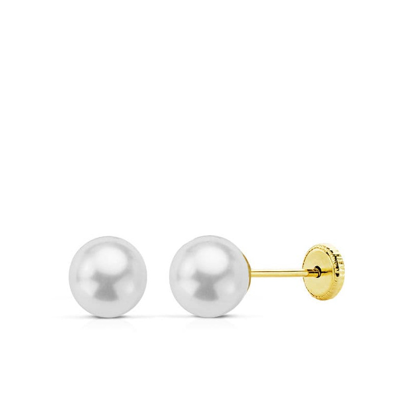18K PENDIENTES ORO AMARILLO PERLA CULTIVDAD 6 MM CIERRE TUERCA