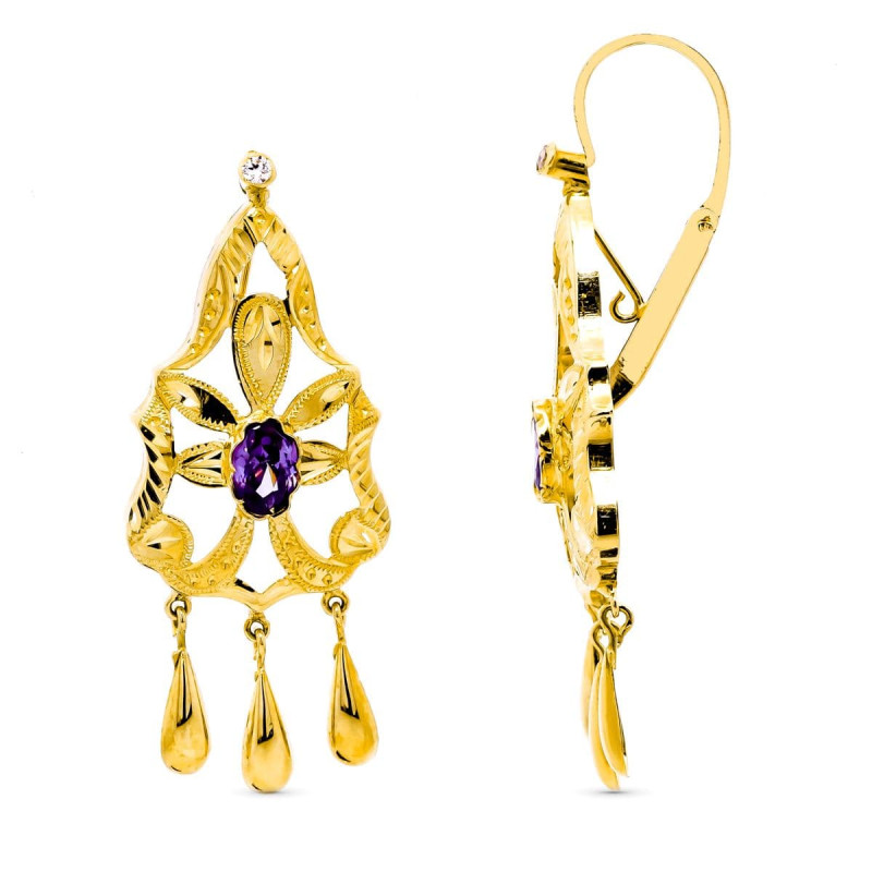 18K PENDIENTES ORO AMARILLO CIGARRON LAGRIMAS 47X16 MM CIERRE CORDOBES