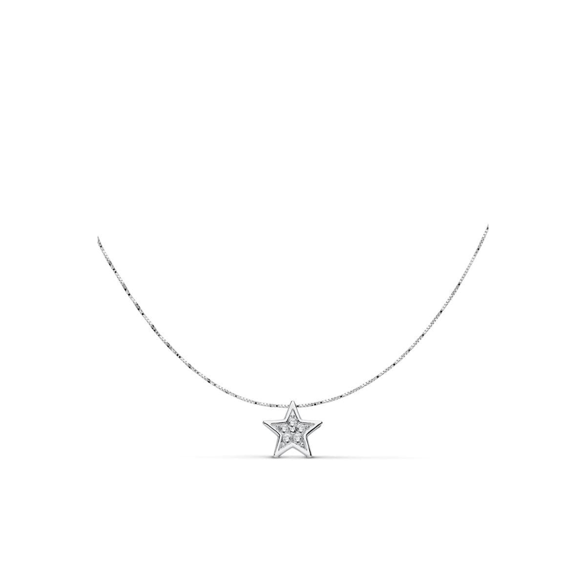 18K COLGANTE ESTRELLA ORO BLANCO 6X6 MM. LARGO CADENA 42CM