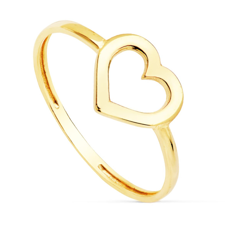 18K SORTIJA ORO AMARILLO CORAZON CALADO BRILLO 9 MM C. AMOR