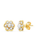 18K PENDIENTES ORO AMARILLO FLOR CON PERLAS 3MM Y CIRCONITAS 8,5 MM. CIERRE PRESION 18K PENDIENTES ORO AMARILLO FLOR CON PERLAS 3MM Y CIRCONITAS 8,5 MM. CIERRE PRESION