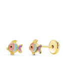 18K PENDIENTES ORO AMARILLO PECES ESMALTE COLORES 5,5 X 5 MM CIERRE TUERCA 18K PENDIENTES ORO AMARILLO PECES ESMALTE COLORES 5,5 X 5 MM CIERRE TUERCA