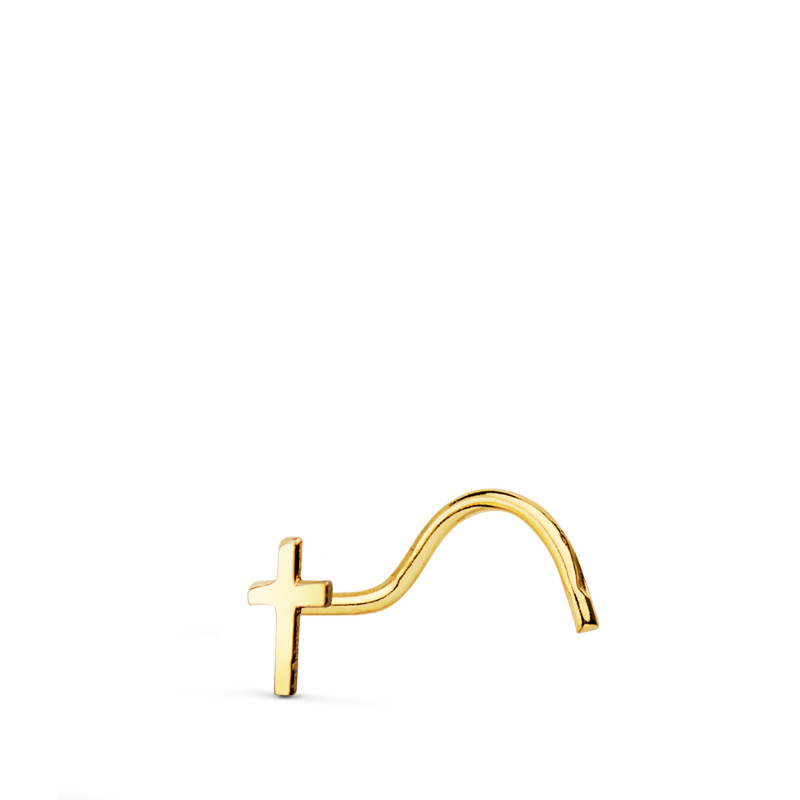 18K PIERCING ORO AMARILLO NARIZ CRUZ 5 X 3 MM (PEDIDO MINIMO 3 UNIDADES)