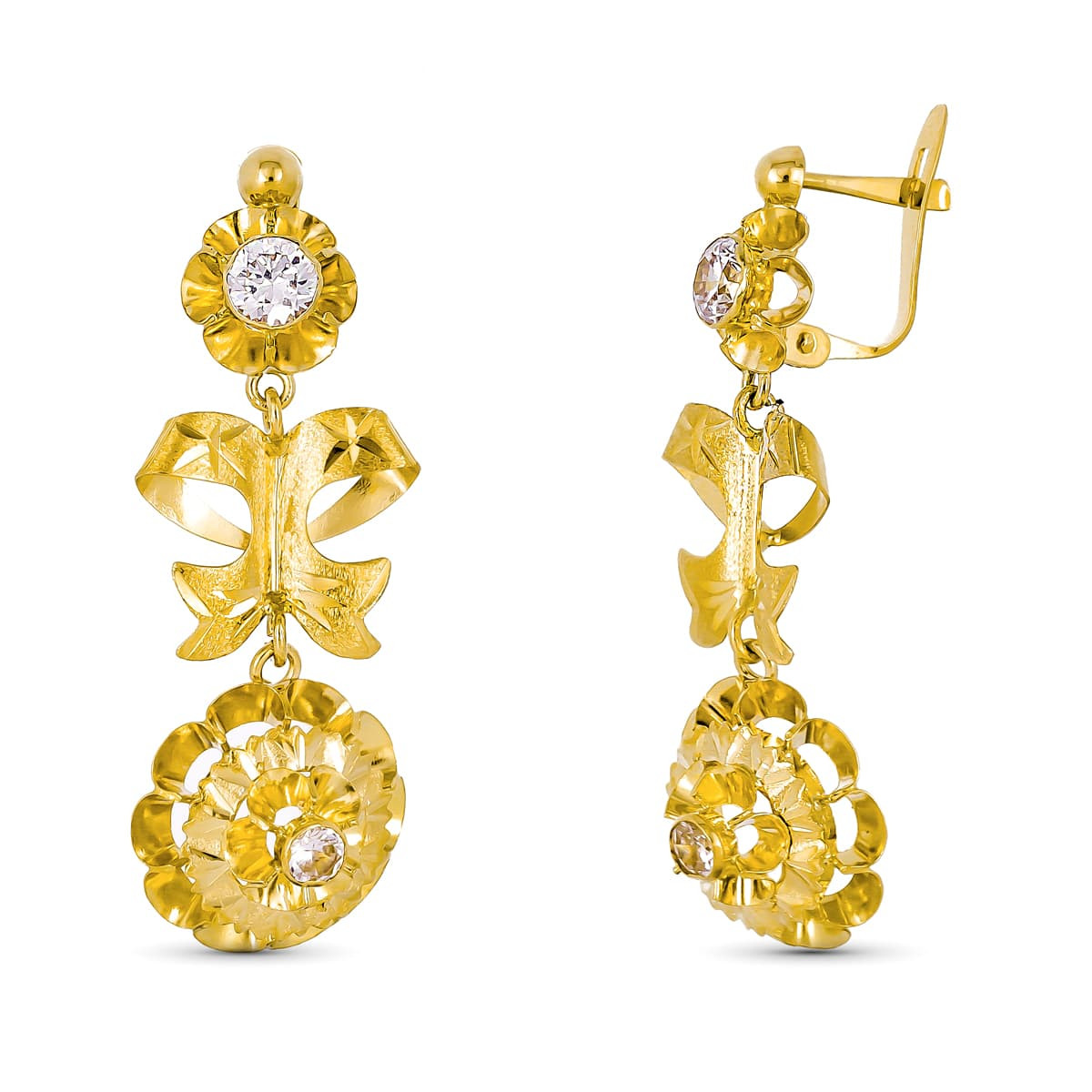 18K PENDIENTES ORO AMARILLO CUBANA LAZO 37X14 MM CIERRE CATALAN