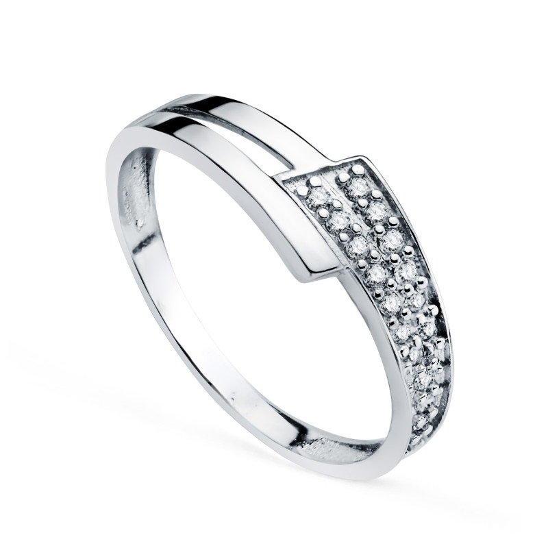 9K SORTIJA ORO BLANCO BANDAS EN BRILLO CON CIRCONITAS. ANCHO: 6 MM