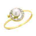 9K SORTIJA ORO AMARILLO AJUSTABLE CON CIRCONITAS Y PERLA DE 4 MM. ANCHO: 8 MM 9K SORTIJA ORO AMARILLO AJUSTABLE CON CIRCONITAS Y PERLA DE 4 MM. ANCHO: 8 MM