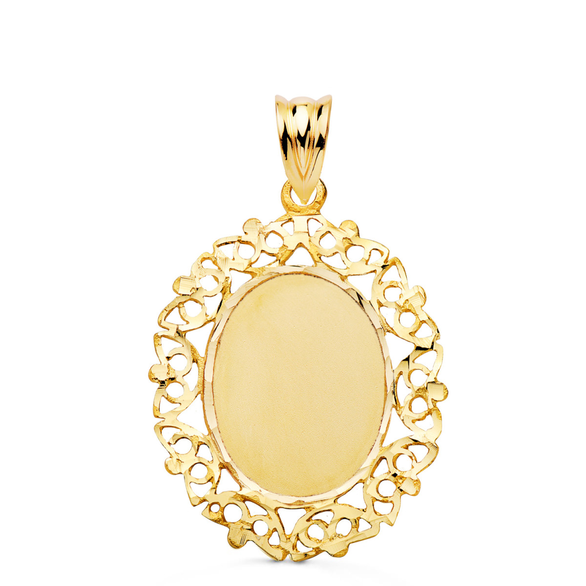 9K COLGANTE PLACA CHAPA ORO AMARILLLO CERCO CALADO 28 X 21 MM