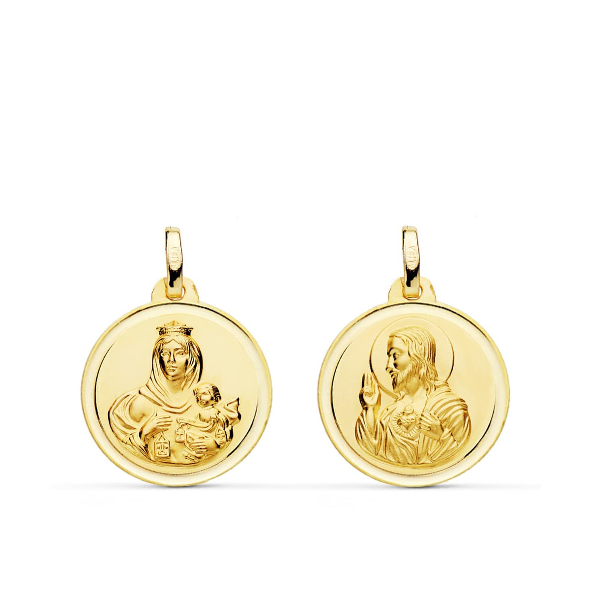 9K VIRGEN CARMEN Y CORAZON JESUS 18MM 1.55GRS