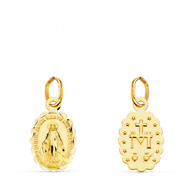 9K MEDALLA ORO AMARILLO VIRGEN DE LA MILAGROSA OVAL TALLADA 12X9 MM