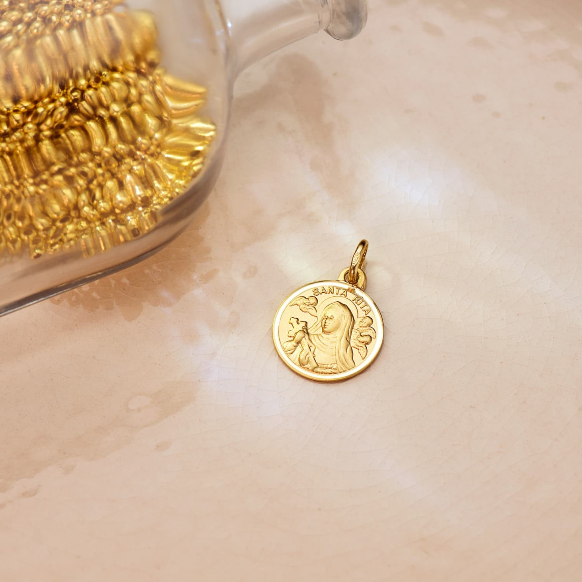 9K MEDALLA ORO AMARILLO SANTA RITA BISEL 14 MM