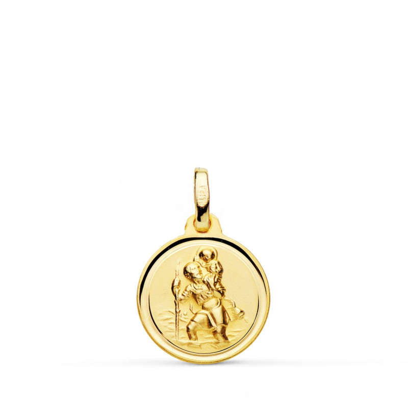 9KK MEDALLA ORO AMARILLO SAN CRISTOBAL MATIZADO BISEL 14 MM