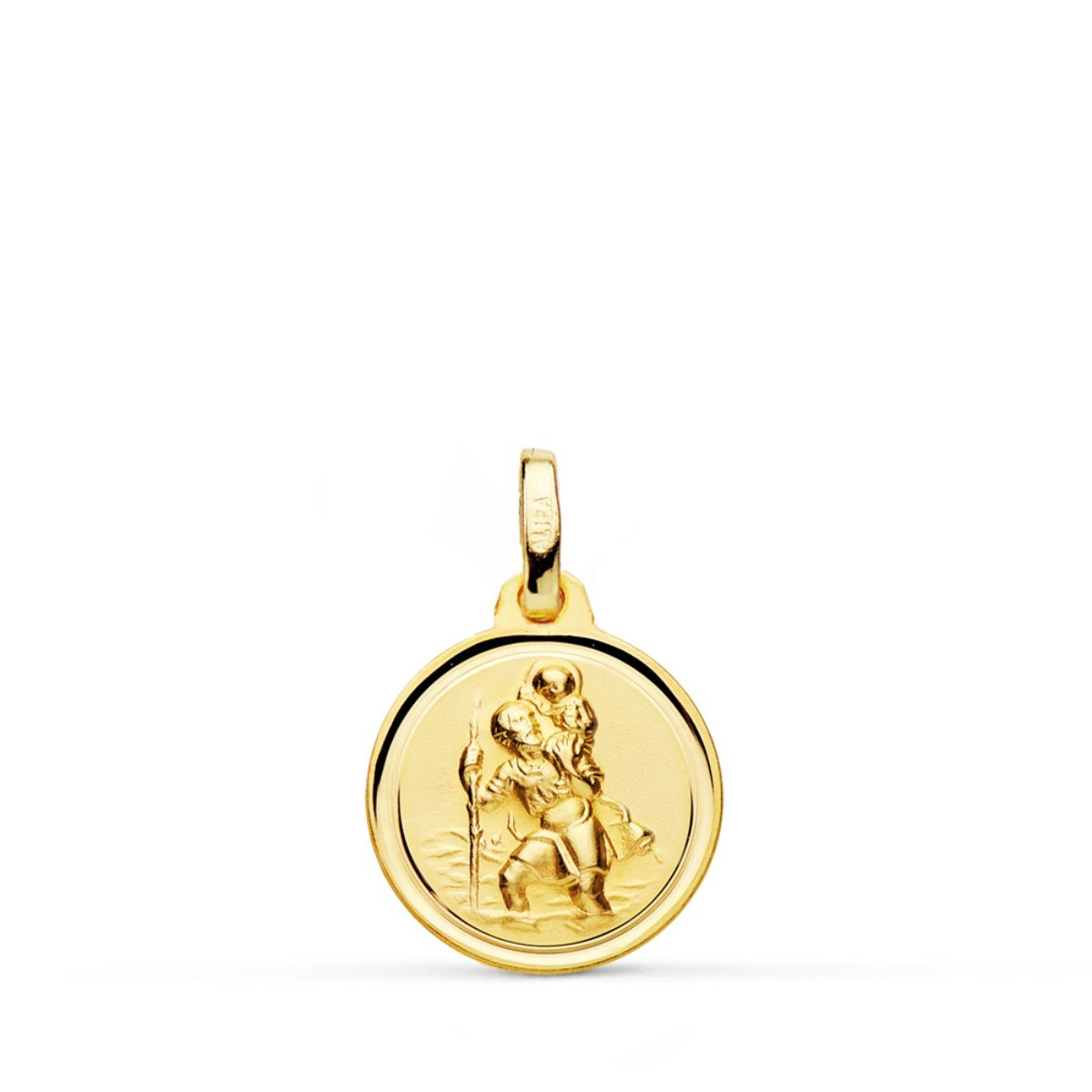 9KK MEDALLA ORO AMARILLO SAN CRISTOBAL MATIZADO BISEL 14 MM