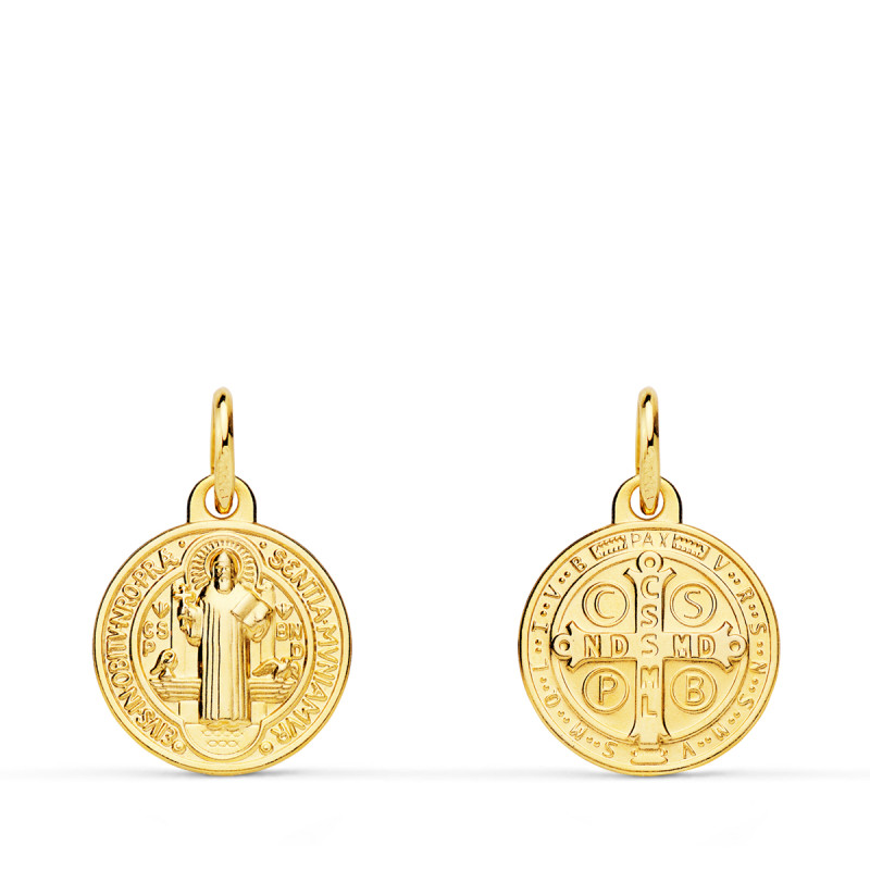 9K MEDALLA ORO AMARILLO ESCAPULARIO ORO AMARILLO SAN BENITO MONJE 12 MM