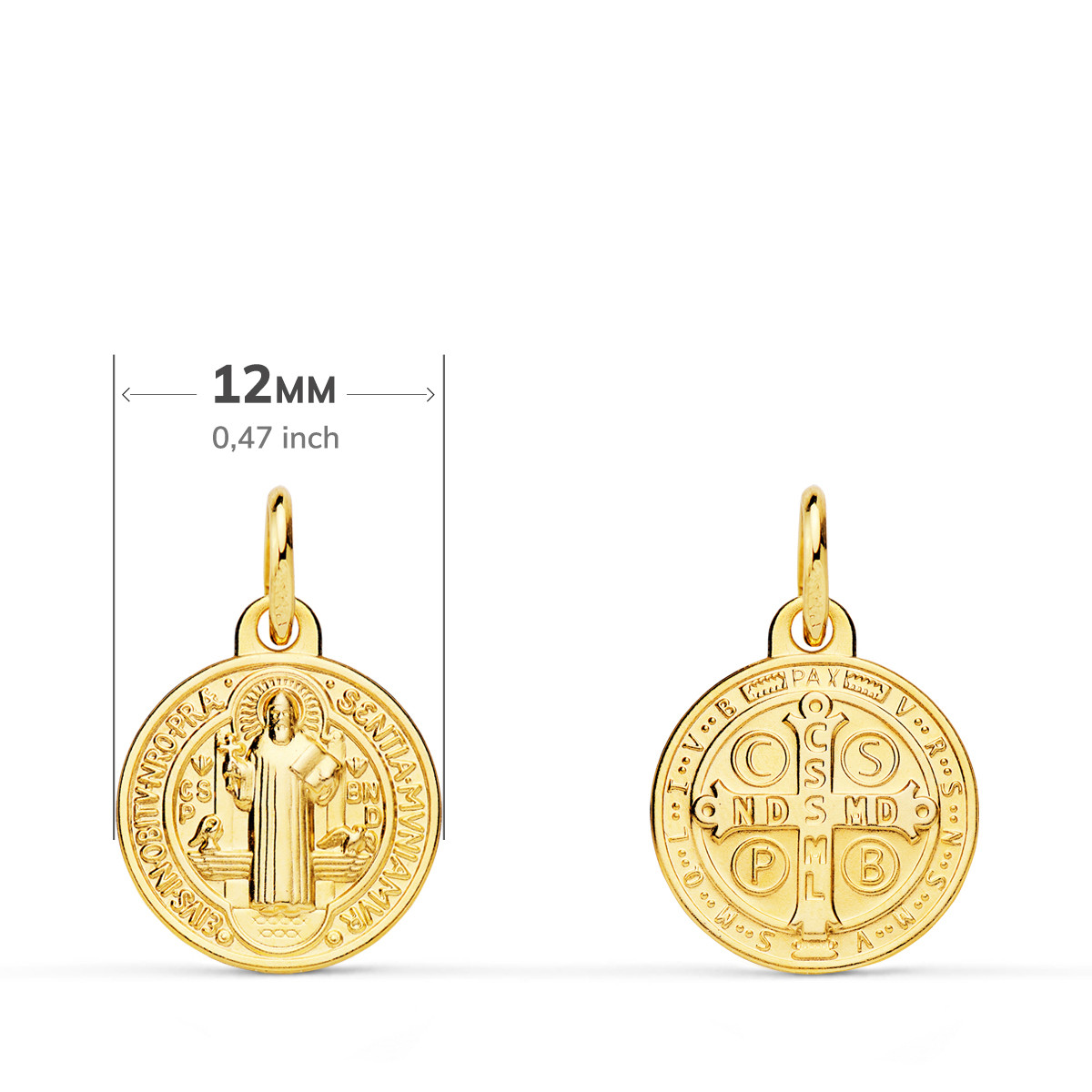 9K MEDALLA ORO AMARILLO ESCAPULARIO ORO AMARILLO SAN BENITO MONJE 12 MM