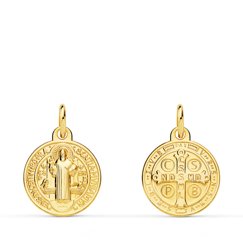 9K MEDALLA ORO AMARILLO ESCAPULARIO ORO AMARILLO SAN BENITO MONJE 14 MM