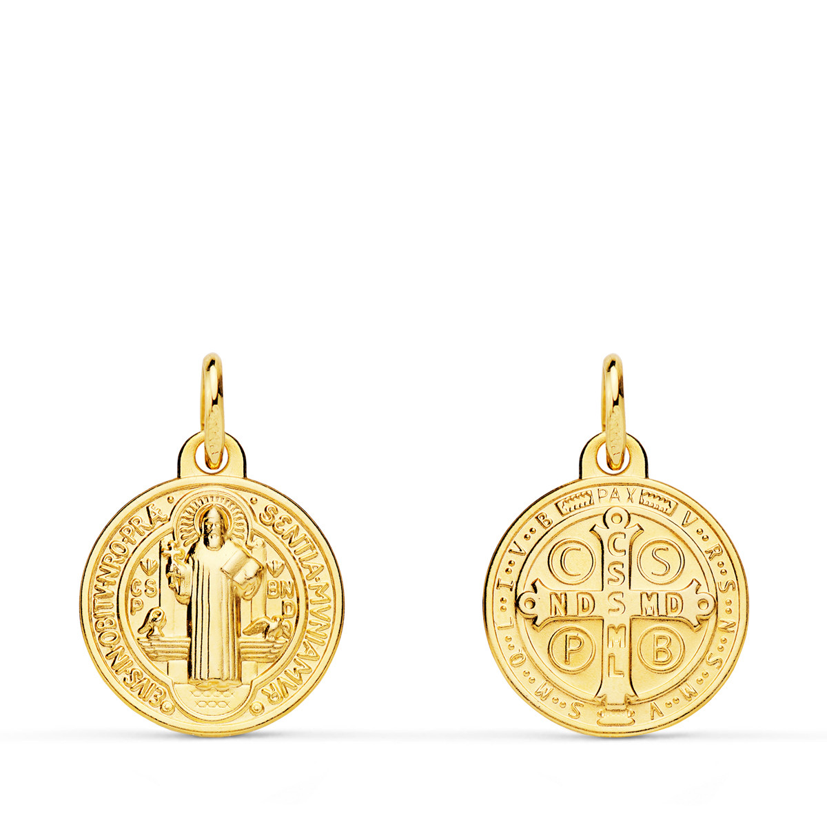9K MEDALLA ORO AMARILLO ESCAPULARIO ORO AMARILLO SAN BENITO MONJE 14 MM