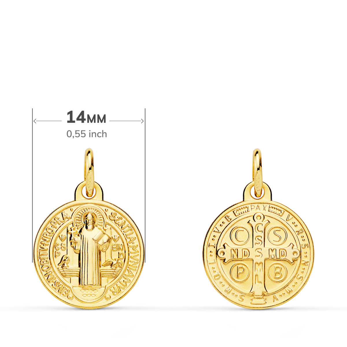 9K MEDALLA ORO AMARILLO ESCAPULARIO ORO AMARILLO SAN BENITO MONJE 14 MM