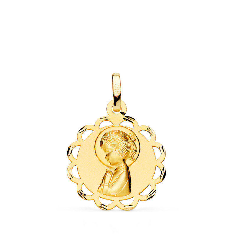 9K MEDALLA VIRGEN NIÑA CALADA 19MM